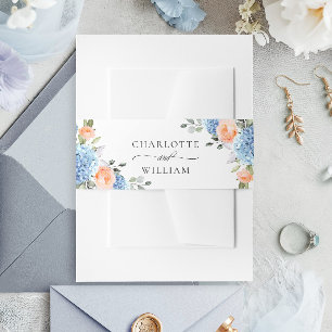 Elegant Blue Hydrangea Blush Pink Roses Wedding Einladungsbanderole