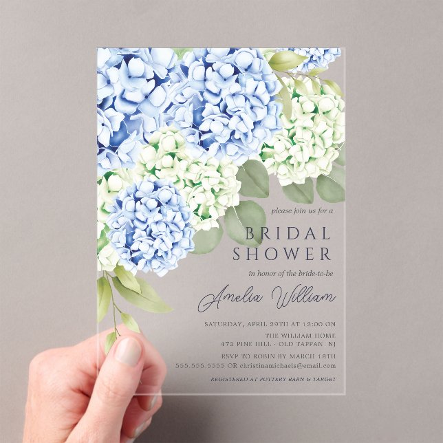 Elegant Blue Hydrangea Bridal Dusche Einladung (Insitu (Handheld))