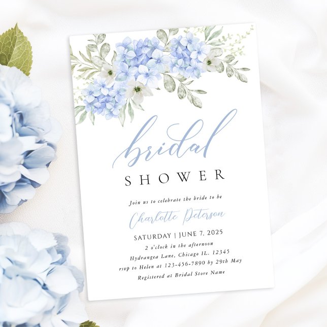 Elegant Blue Hydrangea Bridal Dusche Einladung (Von Creator hochgeladen)