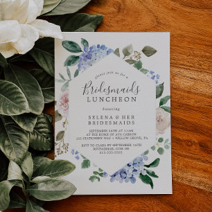 Elegant Blue Hydrangea Bridesmaids Luncheon Einladung