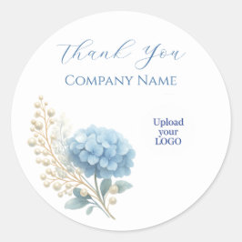 Elegant Blue Hydrangea Dankeschön-Logo Runder Aufkleber