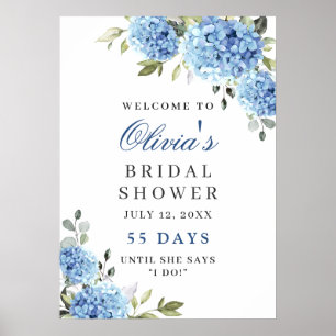 Elegant Blue Hydrangea Eucalyptus Brautparty Poster