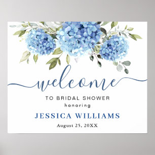 Elegant Blue Hydrangea Eucalyptus Brautparty Poster