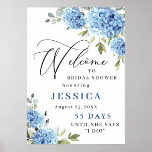 Elegant Blue Hydrangea Eucalyptus Brautparty Poster