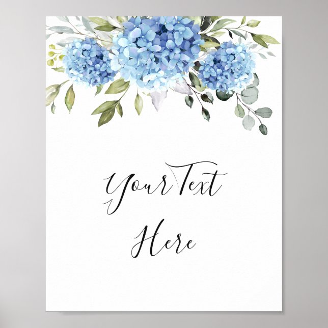 Elegant Blue Hydrangea Eucalyptus Custom Sign Poster (Vorne)
