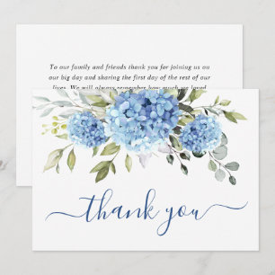 Elegant Blue Hydrangea Eucalyptus Dankeschön-Karte Einladung