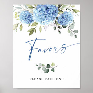 Elegant Blue Hydrangea Eucalyptus Favors-Zeichen Poster
