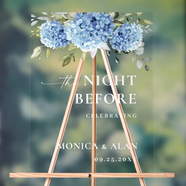 Elegant Blue Hydrangea Eucalyptus PROBE DINNER Acrylschild (Neutral)