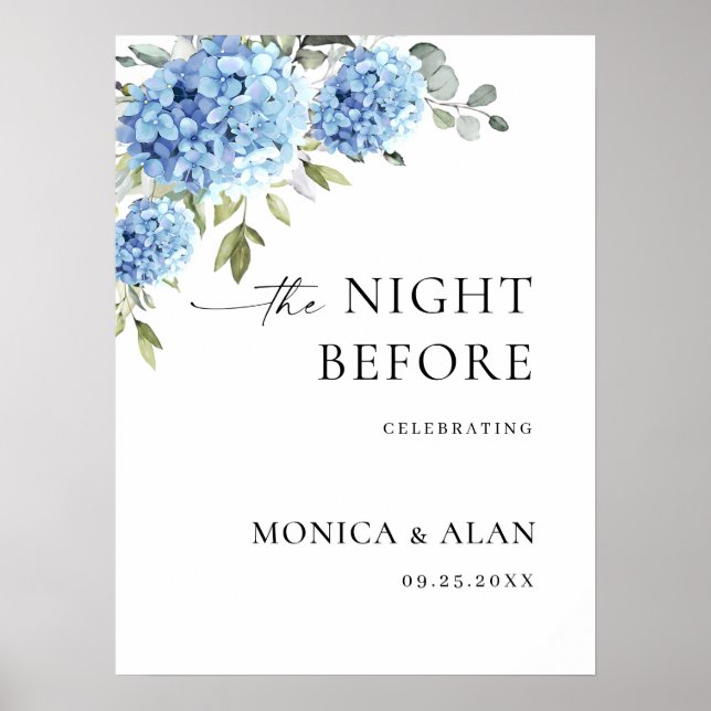 Elegant Blue Hydrangea Eucalyptus PROBE DINNER Poster (Vorne)