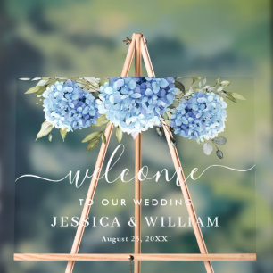 Elegant Blue Hydrangea Eucalyptus WEDDING Empfang Acrylschild