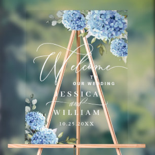 Elegant Blue Hydrangea Eucalyptus WEDDING Empfang Acrylschild