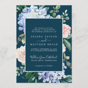 Elegant Blue Hydrangea Festliche Hochzeit der Ma Einladung
