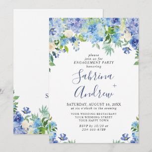Elegant Blue Hydrangea Floral ENGAGEMENT PARTY Einladung