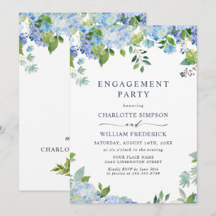 Elegant Blue Hydrangea Floral ENGAGEMENT PARTY Einladung