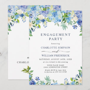 Elegant Blue Hydrangea Floral ENGAGEMENT PARTY Einladung