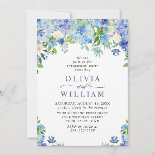 Elegant Blue Hydrangea Floral ENGAGEMENT PARTY Einladung