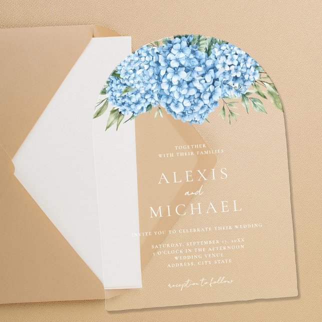 Elegant Blue Hydrangea Floral Wedding Acryleinladungen (Von Creator hochgeladen)