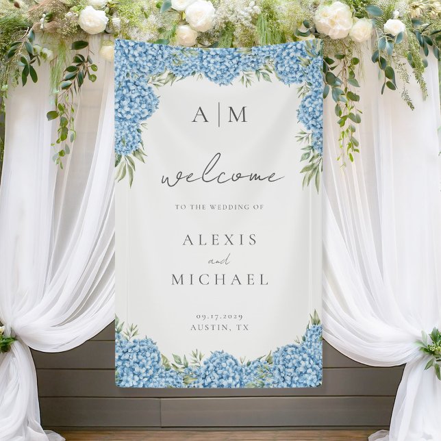 Elegant Blue Hydrangea Floral Wedding Banner (Von Creator hochgeladen)