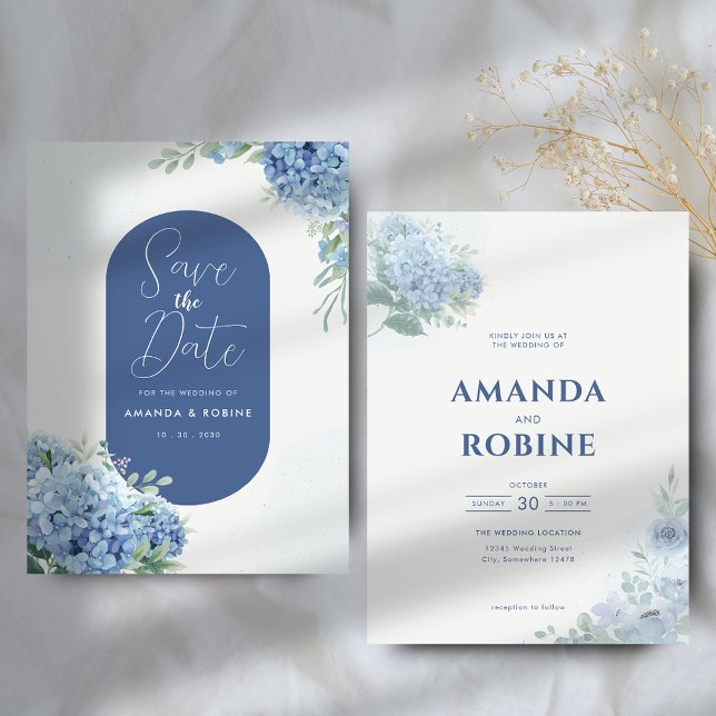 Elegant Blue Hydrangea Floral Wedding Einladung (Von Creator hochgeladen)