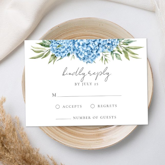 Elegant Blue Hydrangea Floral Wedding RSVP Karte (Von Creator hochgeladen)