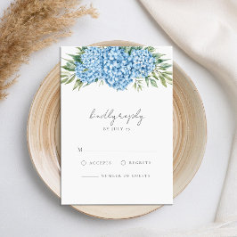 Elegant Blue Hydrangea Floral Wedding RSVP Karte