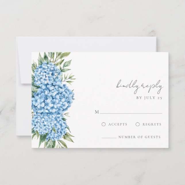 Elegant Blue Hydrangea Floral Wedding RSVP Karte (Vorderseite)