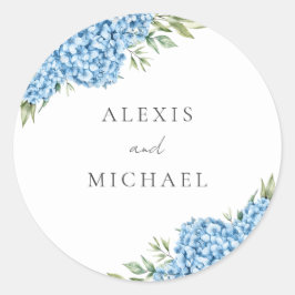 Elegant Blue Hydrangea Floral Wedding Runder Aufkleber