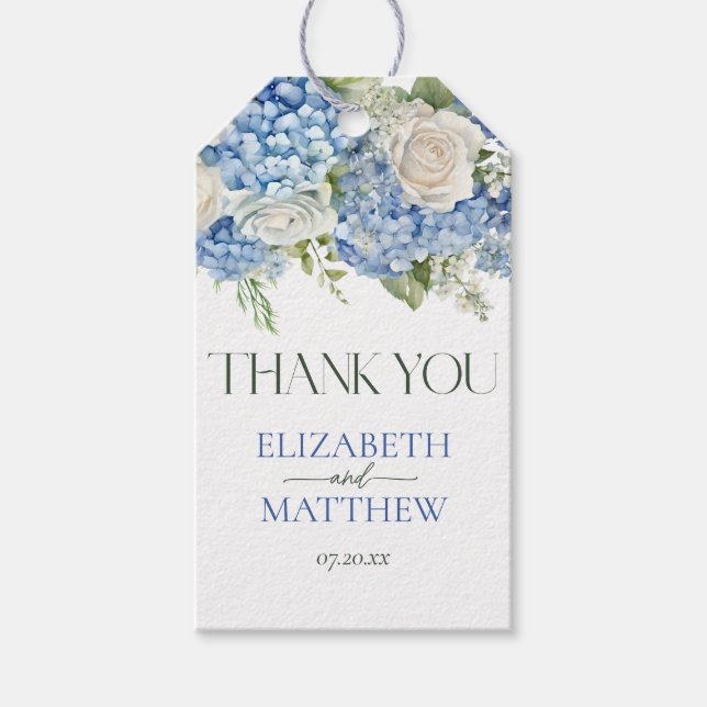 Elegant Blue Hydrangea Floral Wedding Thank You Geschenkanhänger (Vorderseite)