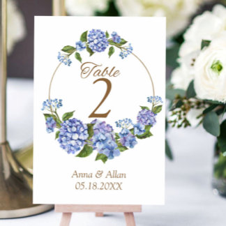 Elegant Blue Hydrangea Floral Wedding Tischnummer