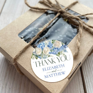 Elegant Blue Hydrangea Floral Wedding Vielen Dank Runder Aufkleber