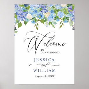 Elegant Blue Hydrangea Floral Wedding Welcome Sign Poster