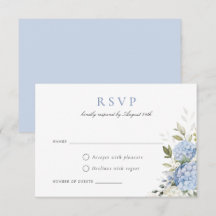 Elegant Blue Hydrangea Greenera Wedding RSVP Card