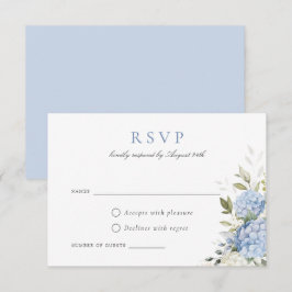 Elegant Blue Hydrangea Greenera Wedding RSVP Card Einladung