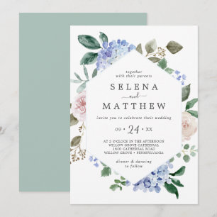 Elegant Blue Hydrangea Lässige Hochzeit Einladung