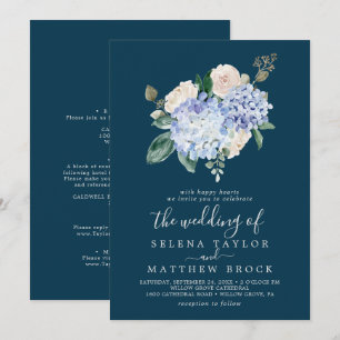 Elegant Blue Hydrangea Marine bei einer Hochzeit Einladung