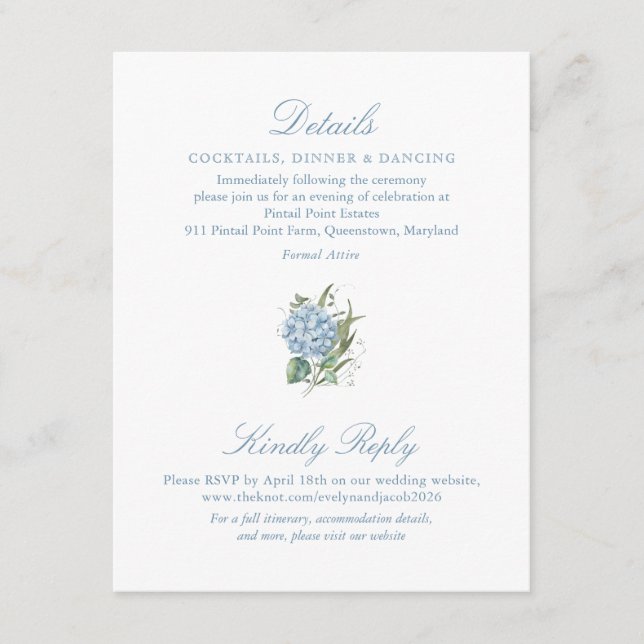 Elegant Blue Hydrangea Monogram Enclosure Card Begleitkarte (Vorderseite)