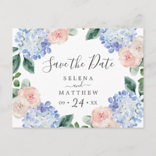 Elegant Blue Hydrangea Save the Date Postcard Einladungspostkarte