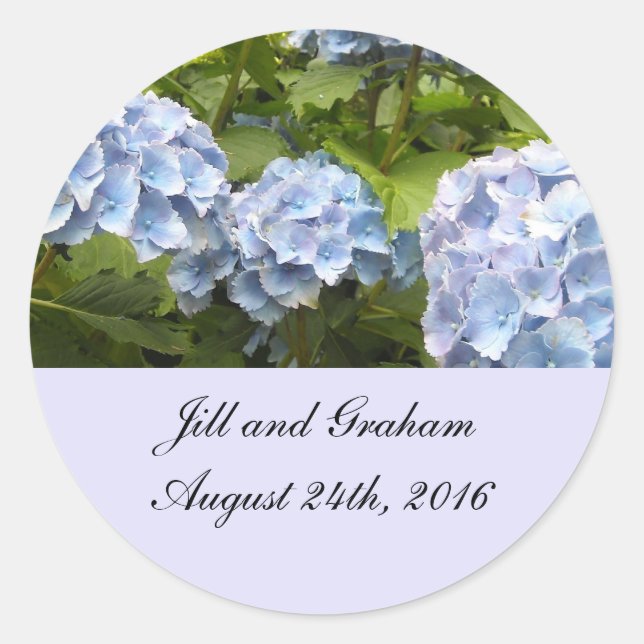 Elegant Blue Hydrangea Save the Date Runder Aufkleber (Vorderseite)