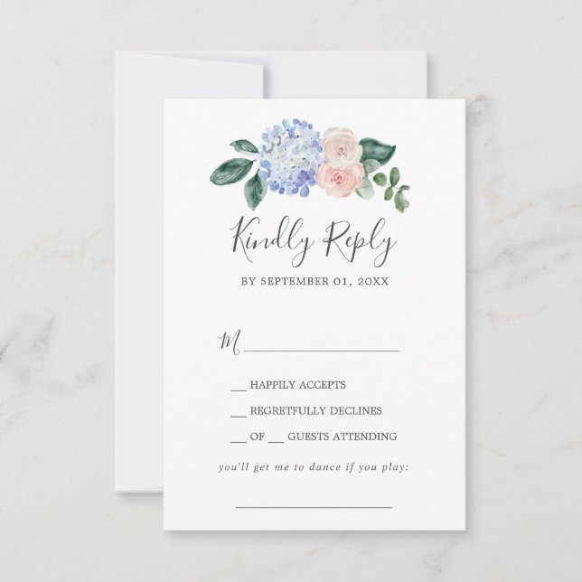 Elegant Blue Hydrangea Song Request RSVP Card Karte (Vorderseite)