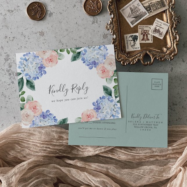 Elegant Blue Hydrangea Song Request UAWG Postcard Einladungspostkarte (Von Creator hochgeladen)