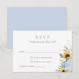 Elegant Blue Hydrangea Sunflowers Wedding RSVP Einladung