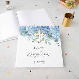 Elegant Blue Hydrangea Taufe Gästebuch