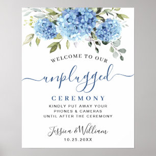 Elegant Blue Hydrangea Unplugged Wedding Zeremony Poster
