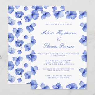 Elegant Blue Hydrangea Virtual Wedding Einladung