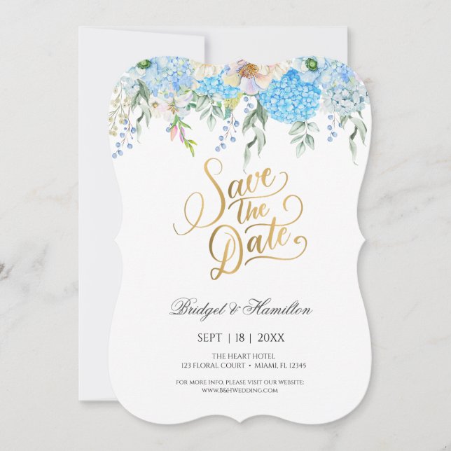 Elegant Blue Hydrangea Wasserfarbe Save the Date (Vorderseite)