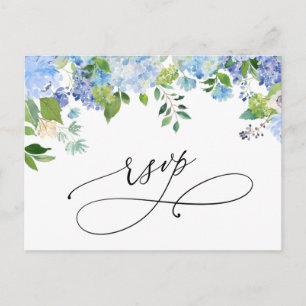 Elegant Blue Hydrangea Watercolor Wedding RSVP Postkarte