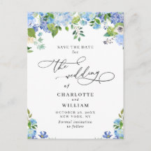 Elegant Blue Hydrangea Wedding QR Save the Date