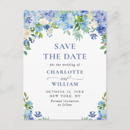 Elegant Blue Hydrangea Wedding rettet das Datum Postkarte