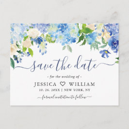 Elegant Blue Hydrangea Wedding rettet das Datum Postkarte