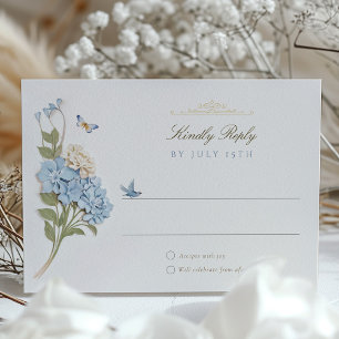 Elegant Blue Hydrangea Wedding RSVP Card Einladung